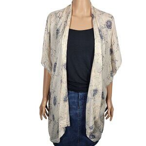 Loft Women's Blush Pink With Blue Floral Pattern Sleeveless Open Kimono Size M/L